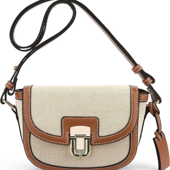 Chic Vegan Leather Crossbody Bag for Women - Boho Style Handbag in Beige Brown - Picture 1 of 6